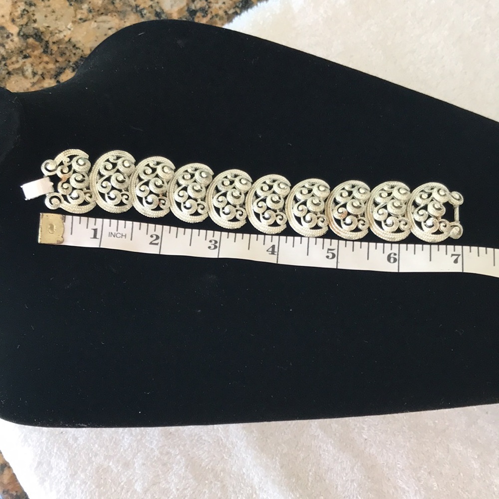 Coro Jewelry-Coro Pegasus Vintage Wide Link Silver Bracelet-Silver-Size: 7 14 | - Picture 8 of 8